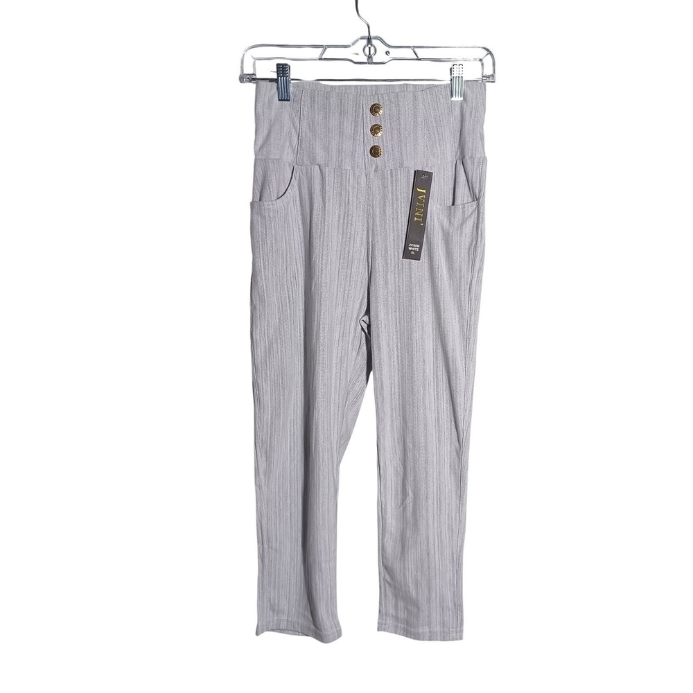 Jvini High Waisted Light Gray White Textured Cropped Trousers Girls Skinny XL